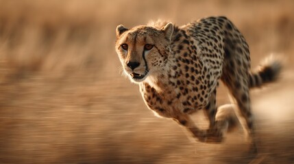 Obraz premium A sharp image of a cheetah sprinting on a field of dry grass