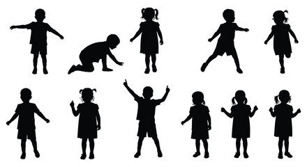 Silhouettes of playful children in various active poses and movements