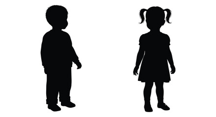 Silhouette of a young boy and girl standing side by side