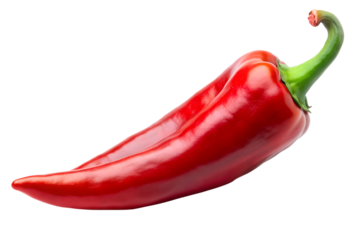 A single red chili pepper isolated on transparent background, highlighting its natural curves and vibrant color, ideal for culinary and healthy eating themes
