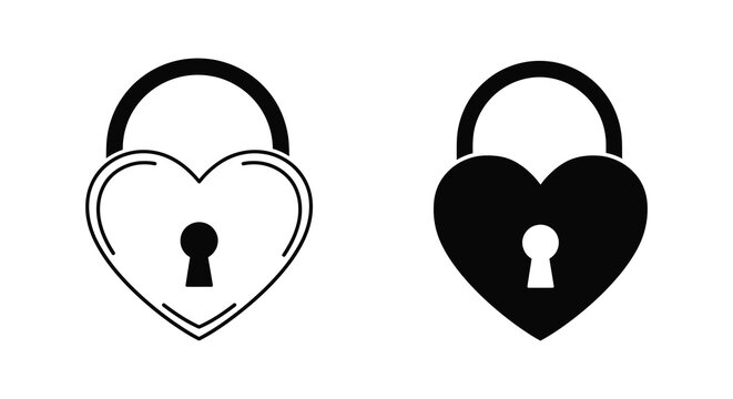 Two heart shaped locks one open and one closed in black and white