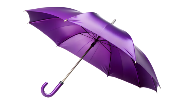 Open purple umbrella isolated on transparent background, providing protection from rain, symbolizing safety, security, and preparedness for weather
