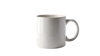 White ceramic mug isolated on transparent background, a versatile and minimalist choice for showcasing your brand or design in a professional manner