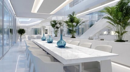 stylish penthouse dining room long marble dining
