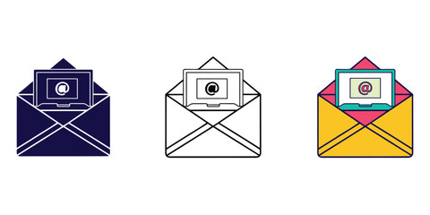 Email envelope icon variations for digital communication and messaging vector
