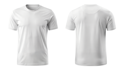 Front and back views of a blank white tshirt isolated on transparent background, perfect for showcasing your custom designs or apparel branding projects