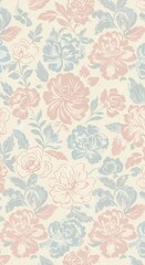 Floral Pattern: A seamless floral pattern showcasing delicate pink and blue blossoms gracefully arranged on a soft, cream-colored backdrop, exuding an air of timeless elegance.
