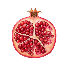 Juicy Pomegranate cross section with vibrant red seeds isolated on transparent background