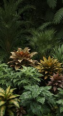 Obraz premium Emerald Canopy: A vibrant tapestry of diverse plants thrives, with a spectrum of emerald hues, offering a close-up glimpse of botanical textures and organic serenity.