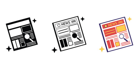 Newspaper icon with magnifying glass for news research and analysis vector