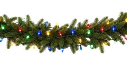 Christmas garland with lights isolated on transparent background, festive decoration for holiday