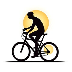 Fototapeta premium Cyclist silhouette against a large sun bicycle bike