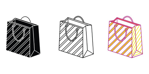 Set of three shopping bags icon with different styles and colors vector