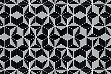 Geometric seamless pattern with black elements. Luxury background. Ornamental wallpaper detail of mosaic. Art Deco invitation greeting Design. Vector illustration.