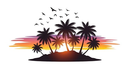 Sunset Island Silhouette Vector Illustration