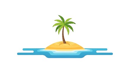 Tropical Island with Palm Tree Vector Illustration
