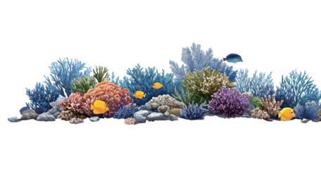 Colorful Coral Reef Ecosystem with Tropical Fish ocean isolated on a transparent background