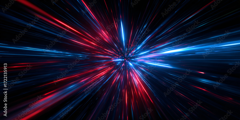 Wall mural a dynamic explosion of neon lines and particles. an abstract background for a banner or wallpaper. b
