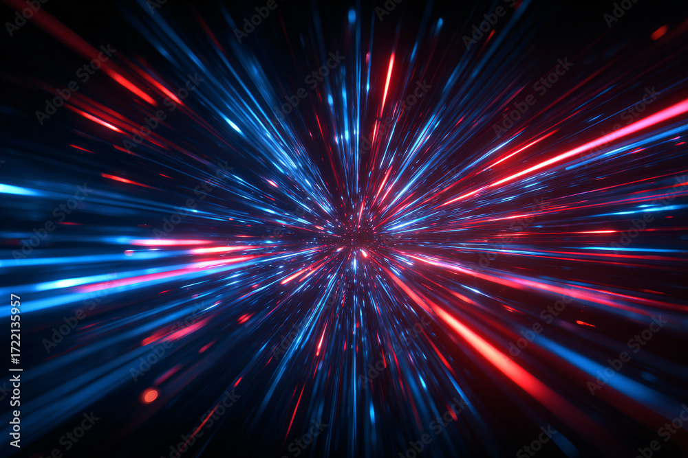 Wall mural a dynamic explosion of neon lines and particles. an abstract background for a banner or wallpaper. b