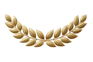 Golden Laurel Wreath Half Circle leaves isolated on a transparent background