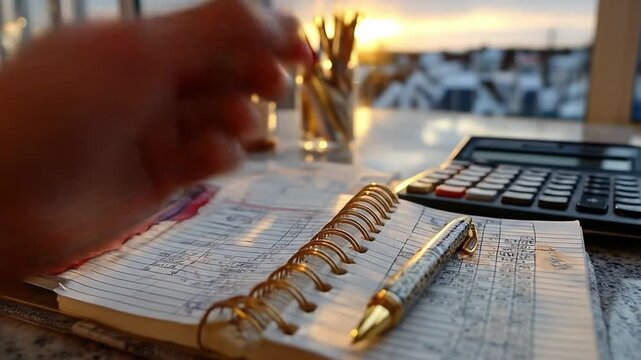 Hand using spiral notebook