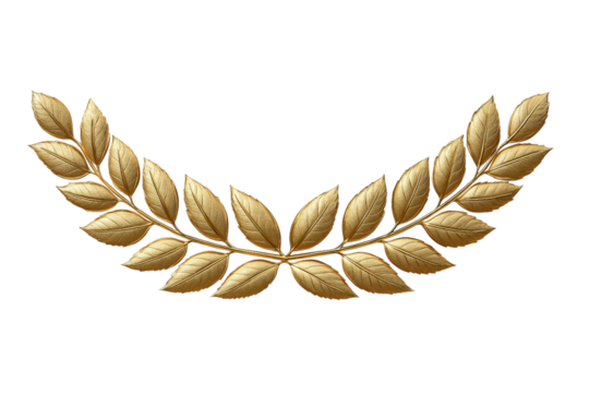 Golden Laurel Wreath Half Circle leaves isolated on a transparent background