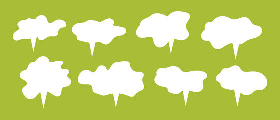 Set of speech bubbles Short Phrases. Cartoon Vector illustration. Isolated on transparent background. Hand draw style, dialog clouds.