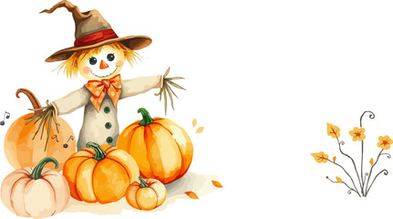 Fototapeta premium Watercolor vector illustration of a scarecrow.