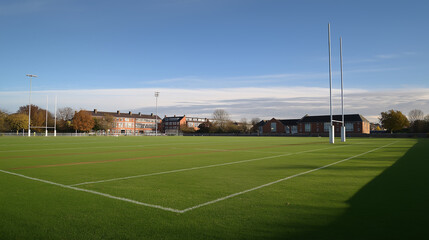 University sports field empty with well maintained grass