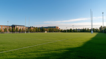 University sports field empty with well maintained grass
