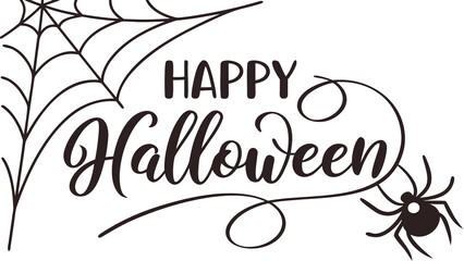 Happy Halloween Vector Lettering in Spooky Calligraphy Style with Spider and Web Decoration for Banner, Poster, Greeting Card, and Party Invitation