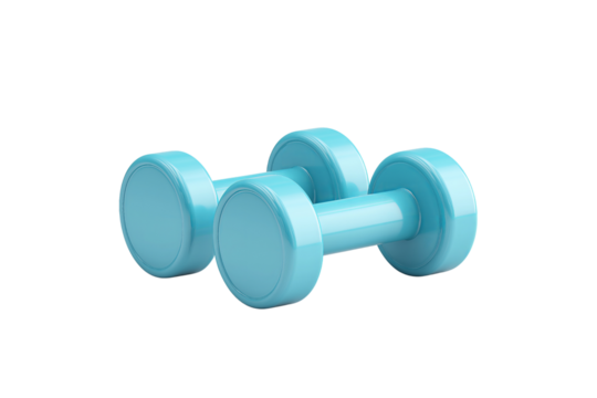 Pair of light blue dumbbells isolated on a transparent background