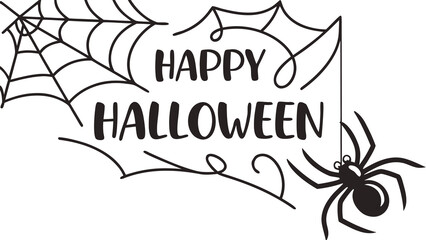 Happy Halloween Vector Lettering in Spooky Calligraphy Style with Spider and Web Decoration for Banner, Poster, Greeting Card, and Party Invitation