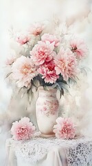 Elegant Peony Bouquet Delicate Watercolor Still Life