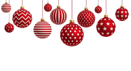 Red christmas ornament isolated on transparent background for holiday decoration and celebration