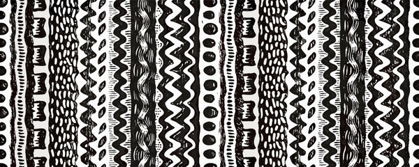 Black and White Tribal Seamless Pattern: Hand-Drawn Ethnic Texture