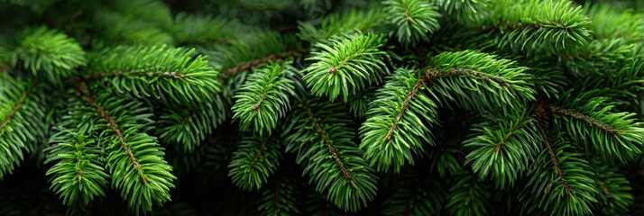 Close-up view of fresh green pine tree branches highlighting their texture and color in a natural setting