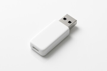 Hyper-realistic mockup of a USB flash drive on a white background in minimalistic design with copy space