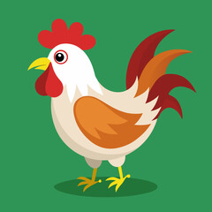 Charming cartoon rooster strutting confidently, a delightful design element for children's books, farm themes, or playful branding projects, full of vibrant colors and whimsical appeal