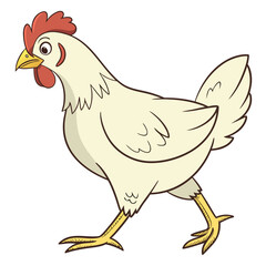 Cheerful cartoon chicken struts confidently, perfect for children's books, farm themes, and playful designs, adding a touch of whimsy and rural charm to any project