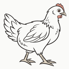 Fototapeta premium Cartoon Chicken Walking Confidently Forward, Farm Animal in Motion, Poultry Illustration for Children's Books, Cute Farmyard Character, White Hen Strolling Calmly, Animal Icon