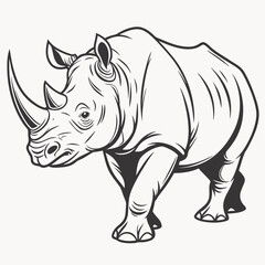Fototapeta premium Powerful rhinoceros illustration, ready for action, a symbol of strength and resilience, perfect for conservation campaigns and wildlife projects, bold design with strong outlines
