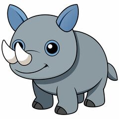 Naklejka premium Adorable cartoon rhino smiles sweetly, a charming animal character for children's books and playful designs, perfect for educational content and delightful illustrations
