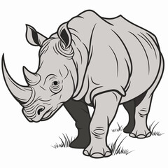 Fototapeta premium Majestic rhino illustration with bold outlines, an iconic wildlife symbol perfect for conservation campaigns or educational resources, showcasing strength and resilience in nature