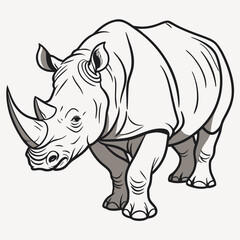 Obraz premium Majestic rhino outline illustration, perfect for conservation campaigns, wildlife projects, educational resources, or a bold statement piece, highlighting the beauty and strength of this iconic animal