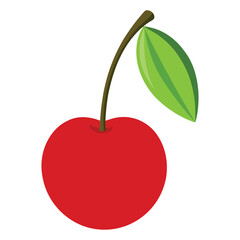 Illustration of a ripe red cherry with stem and leaf for healthy eating and summer fruit designs