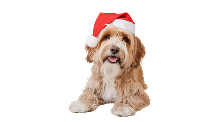 Adorable fluffy dog wearing a santa hat a festive christmas pet portrait isolated on transparent background
