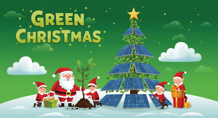 Santa and Elves celebrate a Green Christmas with Solar Power. 