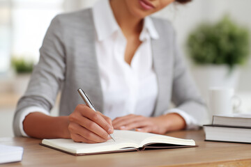 businesswoman writing on paper