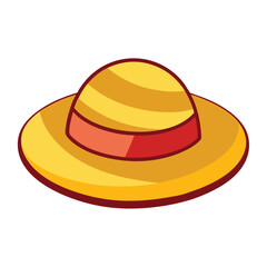 Illustration of yellow straw hat with red band for summer fashion and sun protection design